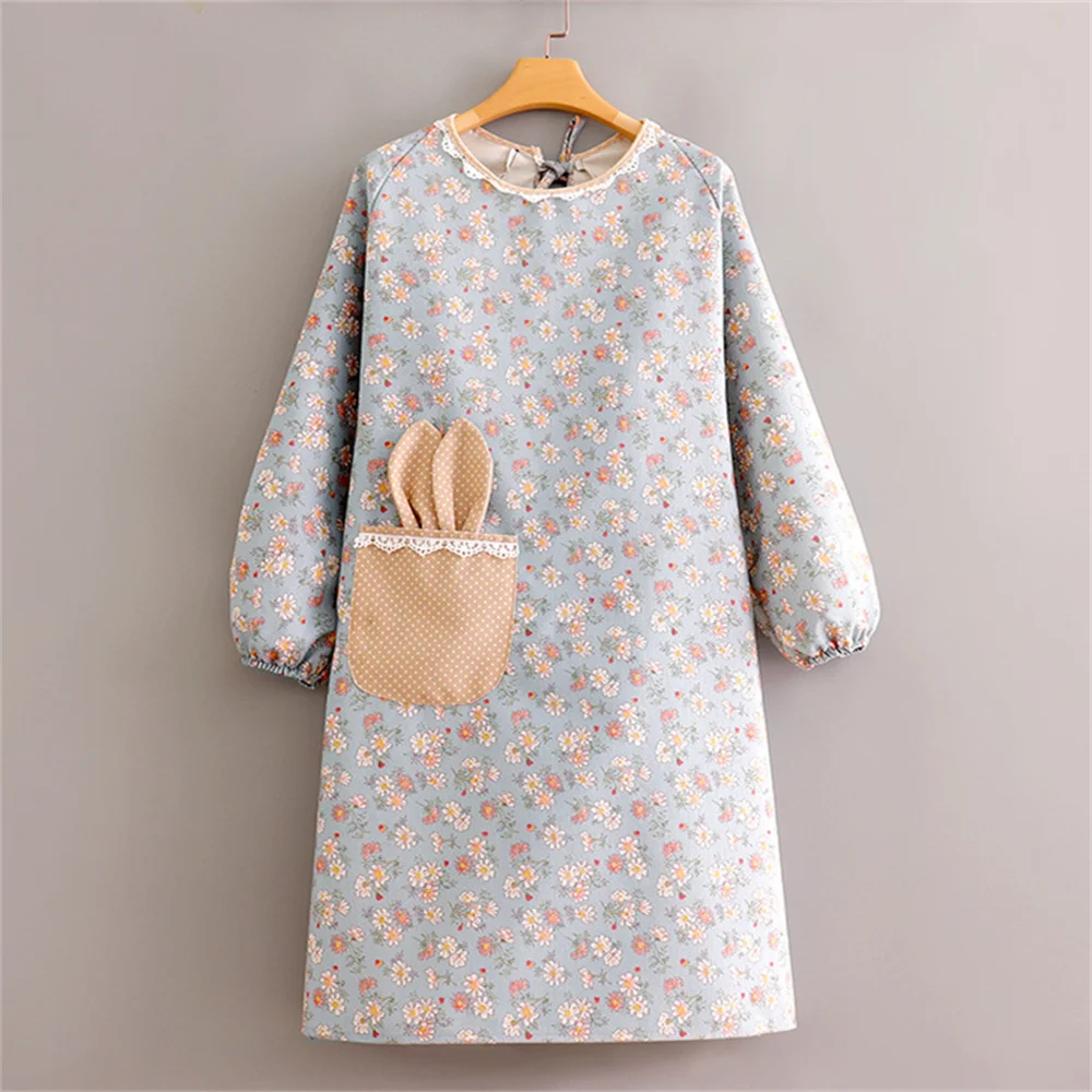 

Long-sleeved Clean Coveralls Work Clothes Cotton Kitchen Cooking Apron Household Slubby Cotton Long-sleeved Apron