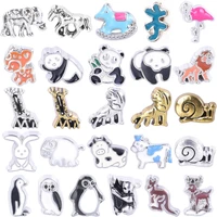 20pcslot fit floating glass locket animal series panda cow rabbit penguin elephant lion bulk charm accessories jewelry making