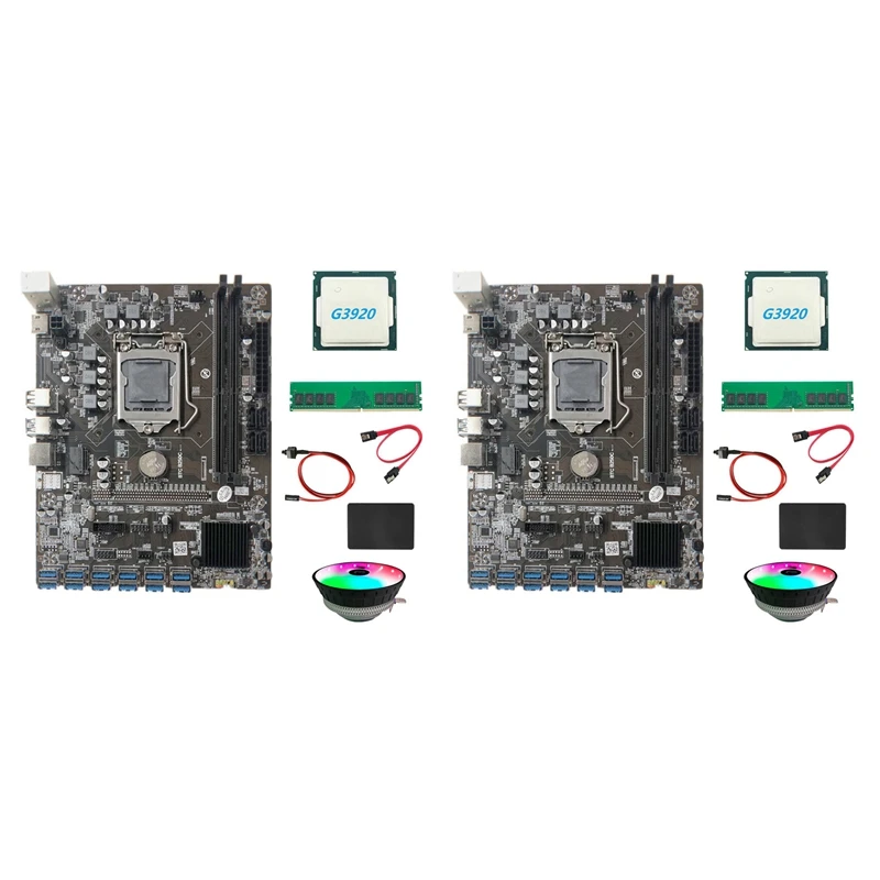 

2X B250C Miner Motherboard+G3920 Or G3930 CPU CPU+RGB Fan+DDR4 4GB RAM+128G SSD+Switch Cable+SATA Cable