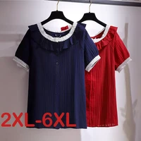 women summer solid color doll collar blouses elegant button big plus size tunic blouse women tops clothing loose tops 2xl 6xl