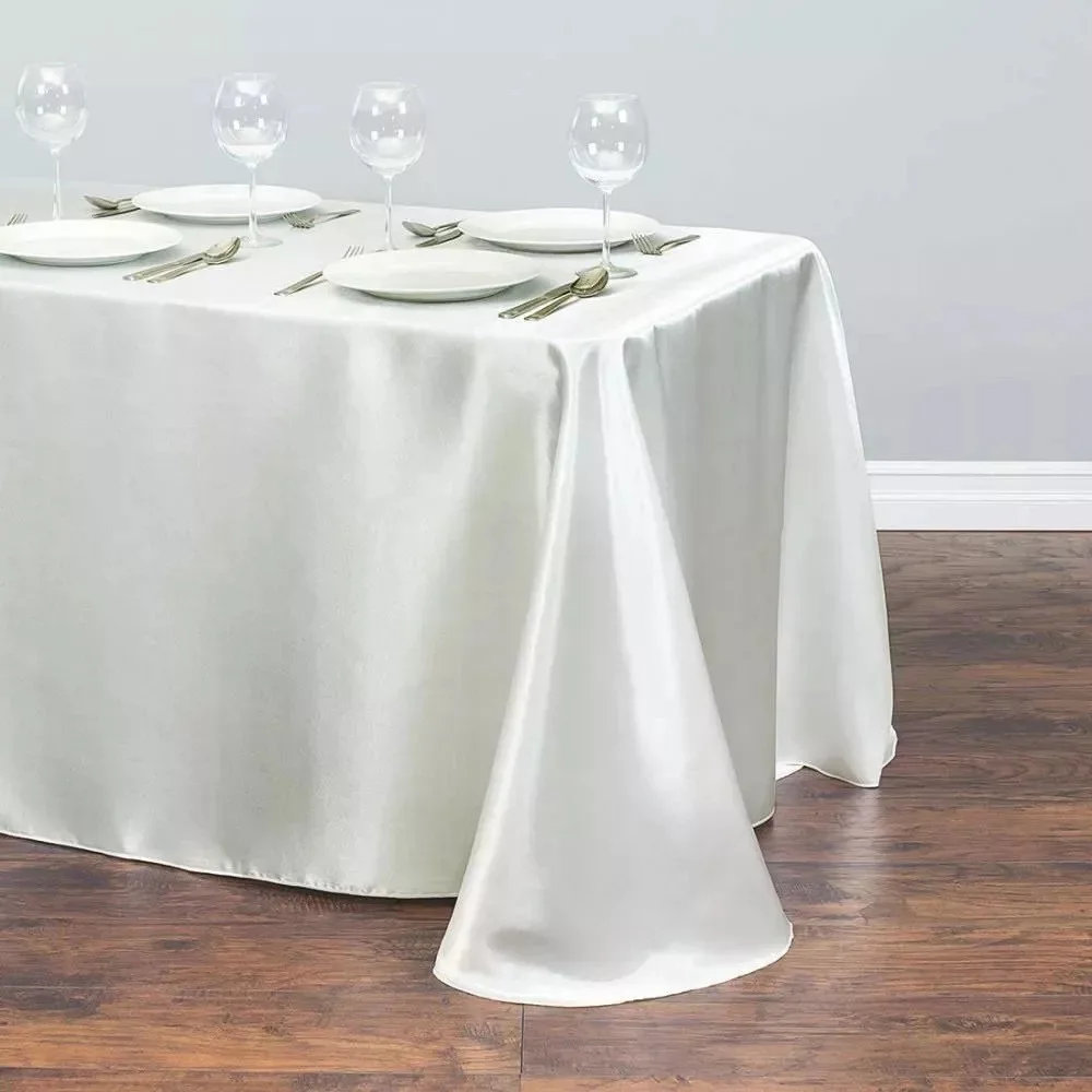 

Upscale Hotel Banquet and Wedding Scene Solid Color Rectangle Smooth Satin Fabric Table Cloth Colored Ding Table Cloth R6A3960