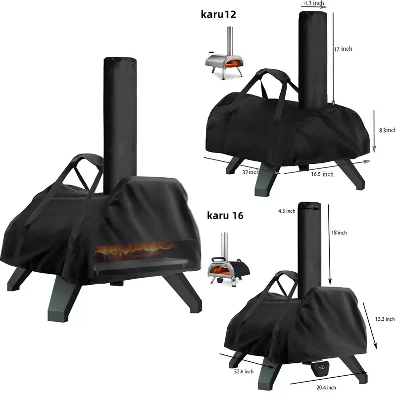 

Black Polyester Pizza Oven Cover for Karu12/16 Karu16 Outdoor Patio Easy Clean 420D Waterproof Adjustable Pizza Oven Dust Cover