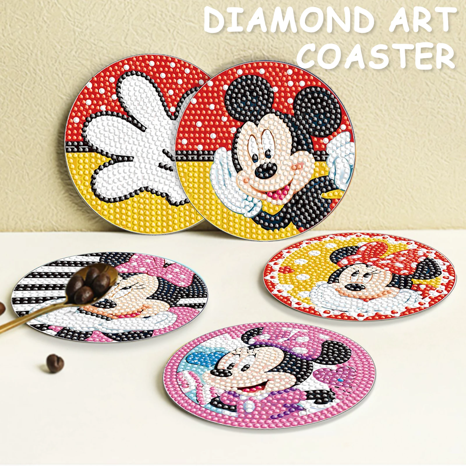 

Disney Mickey Mouse Diamond Painting Coasters Cartoon Diamond Mosaic Drink Cup Cushion Coaster Table Placemat Insulation Pad