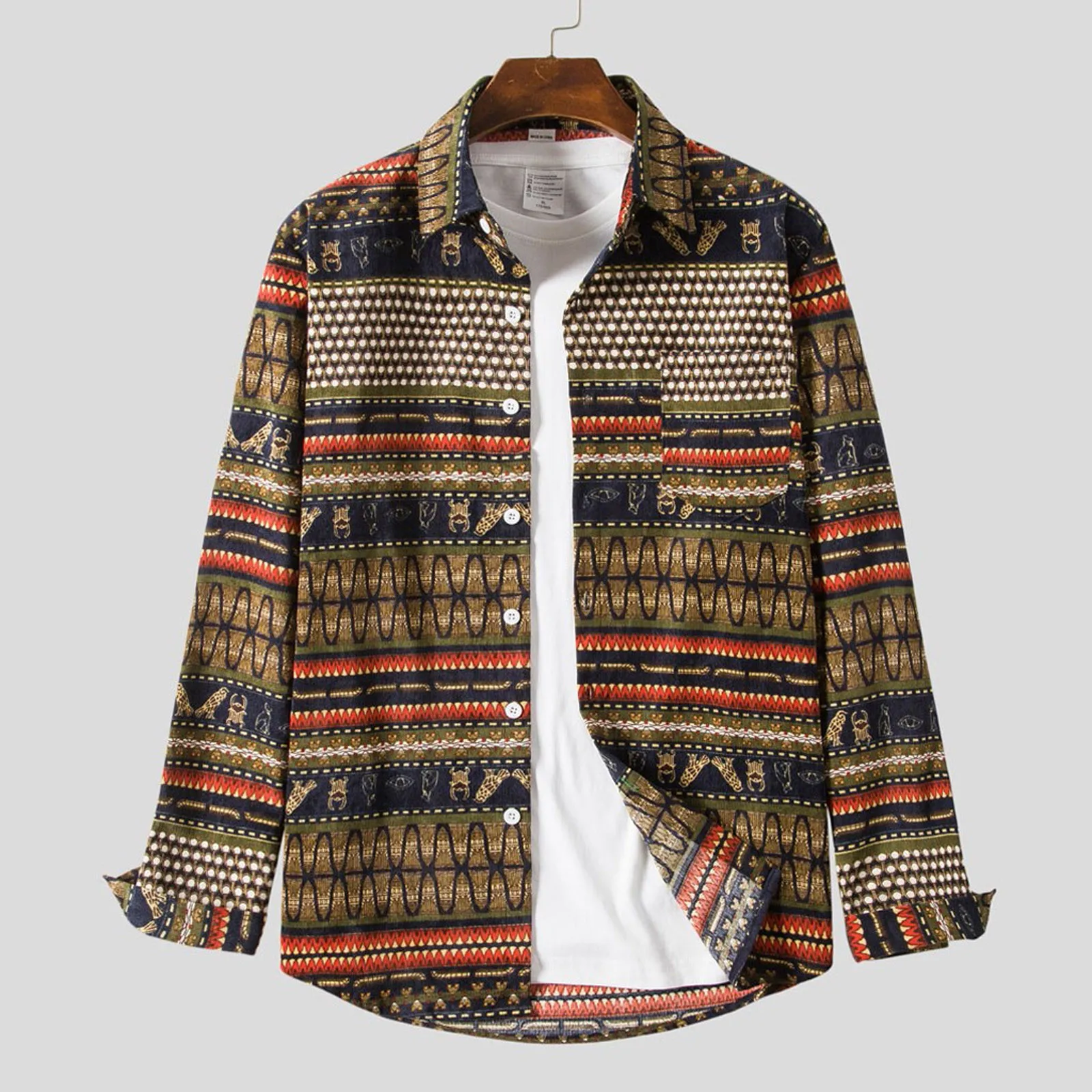 

Мужская полосатая Вельветовая рубашка в стиле ретро с длинными рукавами