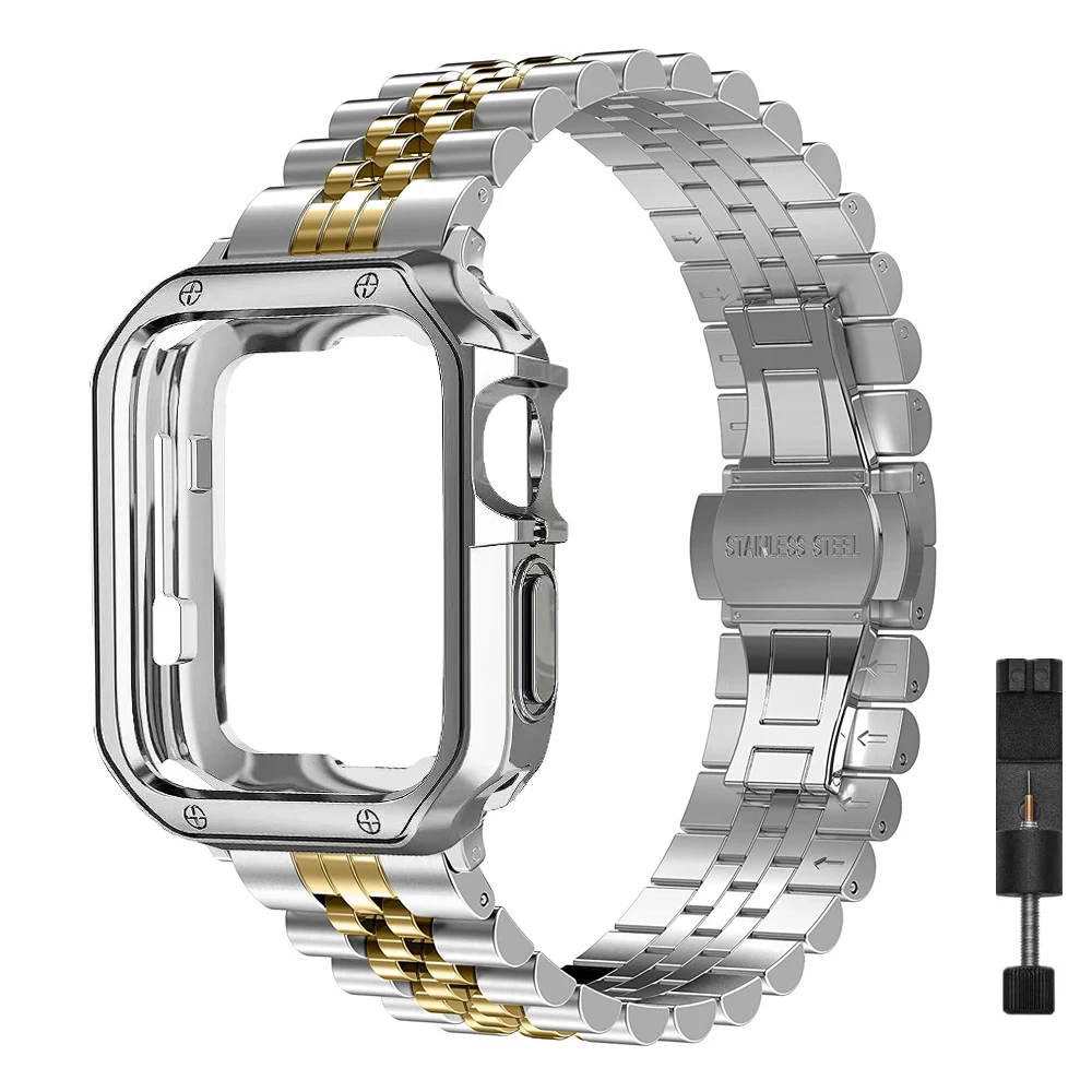 Ремешок из нержавеющей стали для apple watch 44 мм 45 40 41 + Φ Ultra 2 49 ремешок ТПУ IOS se 8 7 6 5 4 3 42