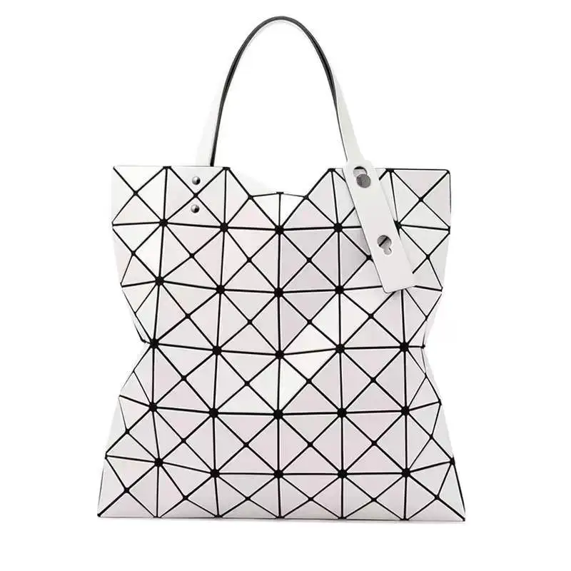 

PVC Diamond Lattice Glossy 6 Grid Foldable Stitching Shoulder Bag Large Capacity Fashion Design Geometric Handbag Shopping Tote