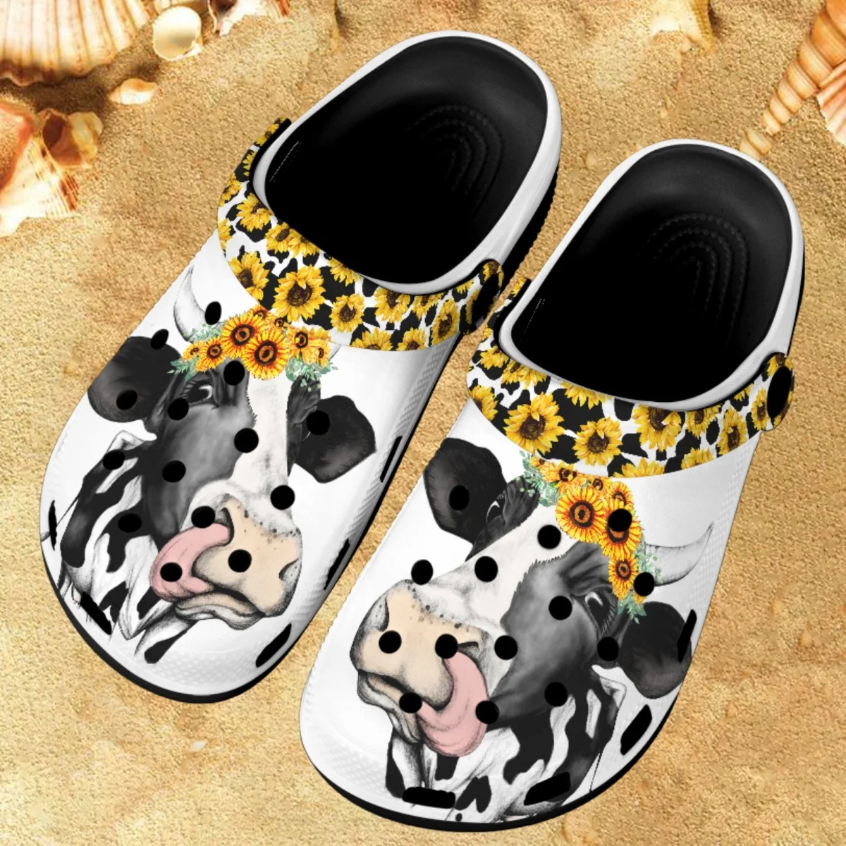 

Summer Sandals for Cow Lovers Animal Pattern Sunflower Breathable Anti-slip Women Home Slippers Casual Flats Garden Shoes Woman