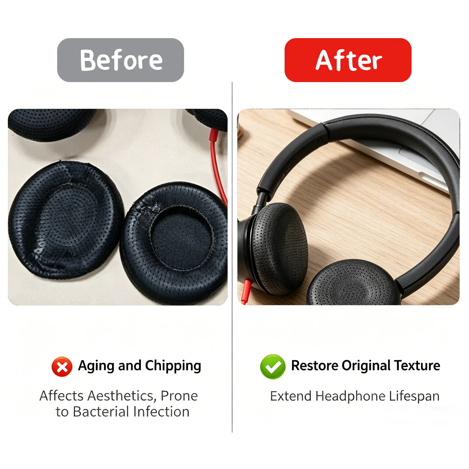 Фото Сменные амбушюры для гарнитур Plantronics Blackwire C3225, C3215, B825, C510: дышащие перфорированные кожаные подушечки №4
