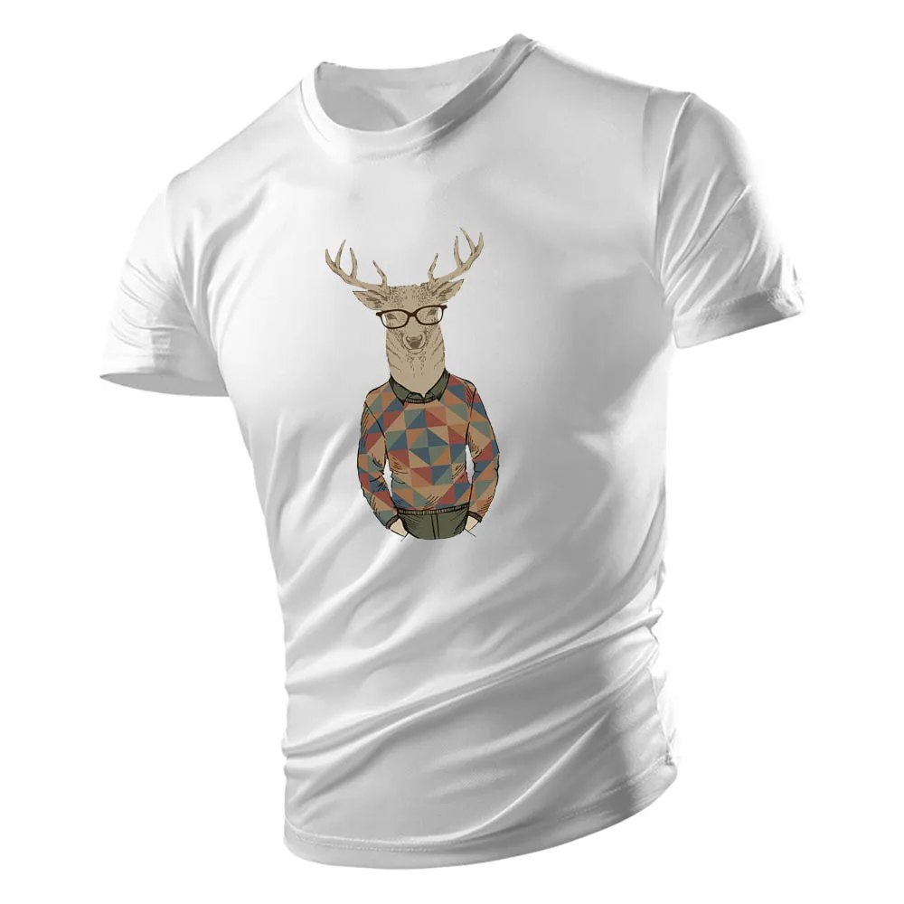 

Outdoor Men'S Summer 2023 New T-Shirt 2D Sika Deer Print Design Sense Niche Loose Round Neck Oversize Quick Dry Sweat Absorption