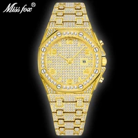 missfox watch for men luxury top iced out stainless steel male quartz reloj gold diamond calendar waterproof mens wrist watches