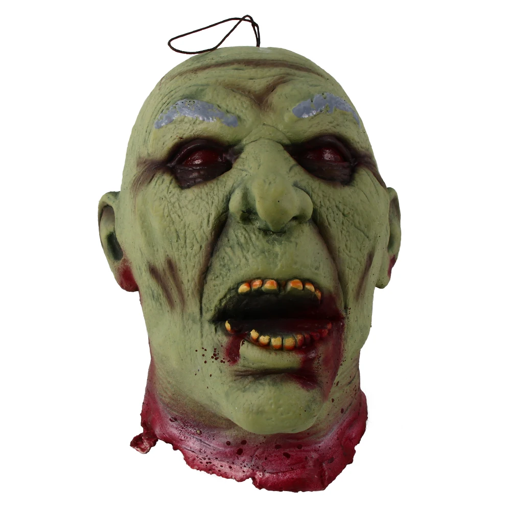 

Horror green fake head decoration Halloween costume party props Bloody pain mask artificial head parody props