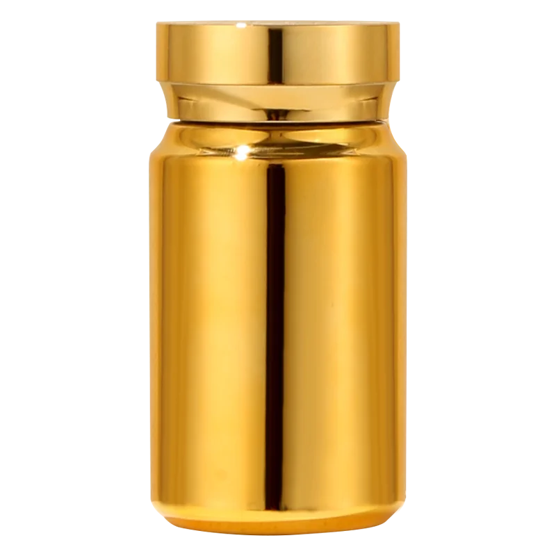 Gold Plate Plastic Bottle for Pills Capsule Cod Liver Oil Vitamin Tablets Health Foods Grade PET Material Customized LOGO