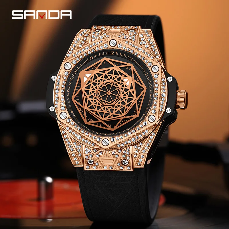 

SANDA Top Brand Luxury Men Watches Fashion Quartz Diamond Men's Watch 3ATM Waterproof Wristwatch for Men Relogio Masculino 7033