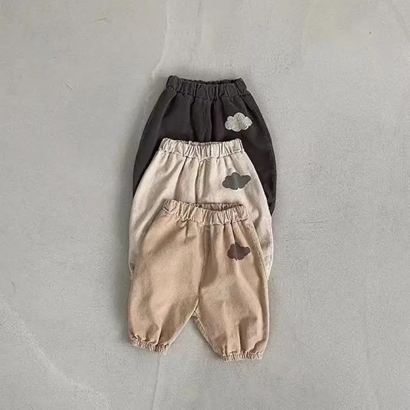 

2022 Autumn New Casual Loose Corduroy Pants Baby Girl Simple Clouds Print Trousers Kid Boys Big Pp Loose Harem Pants