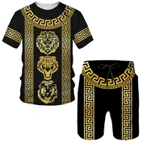 luxury pattern summer fashion men t shirt set the lion king short sleeve shorts oversized clothes trend brand casual streetwear