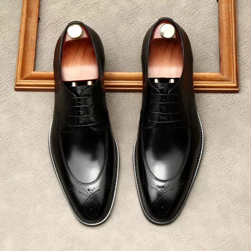 

Summer Fashion Oxford Shoes For Men Size 11 Genuine Leather Italian Carving Lace Up Formal Wedding Black Khaki Dress Shoe