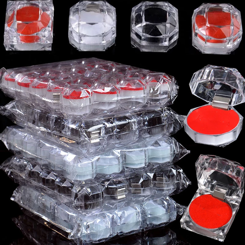 

6Pcs Transparent Acrylic Crystal Ring Storage Display Box Storage Organizer Case Package Box for Jewelry Packaging Collection