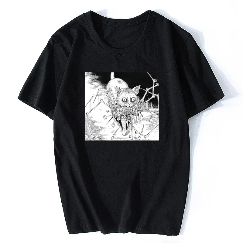 

Men's T-Shirt O-Neck Loose Ins Anime Printed Thriller Cat Pullover Short Sleeve Couple Streetwear Women Tees Casual Oversized