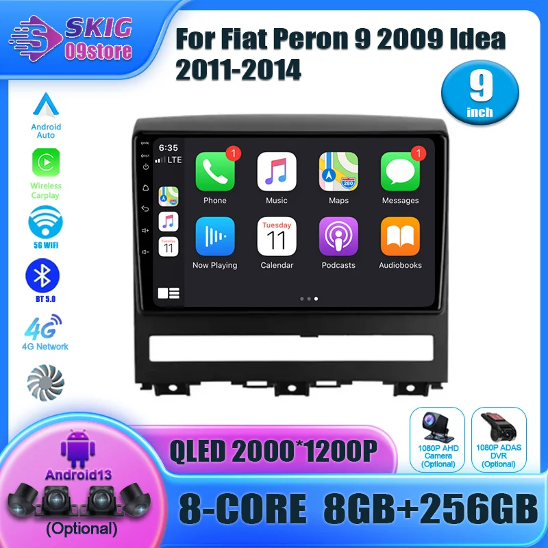 Автомобильный радиоприемник Carplay Android 14 для Fiat Peron 9 2009 Idea 2011-2014 Мультимедийный