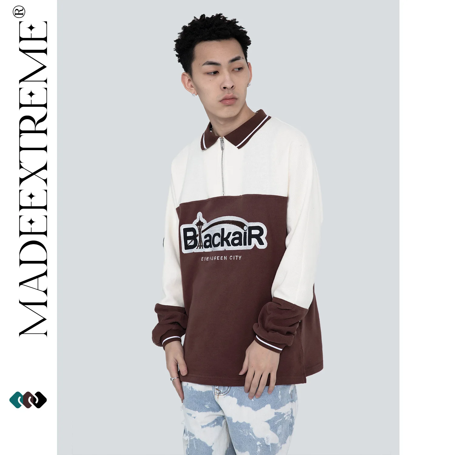 

Мужская хлопковая толстовка MADEEXTREME в стиле Харадзюку, модный Свитшот оверсайз с половинчатой молнией, уличная одежда в Корейском стиле