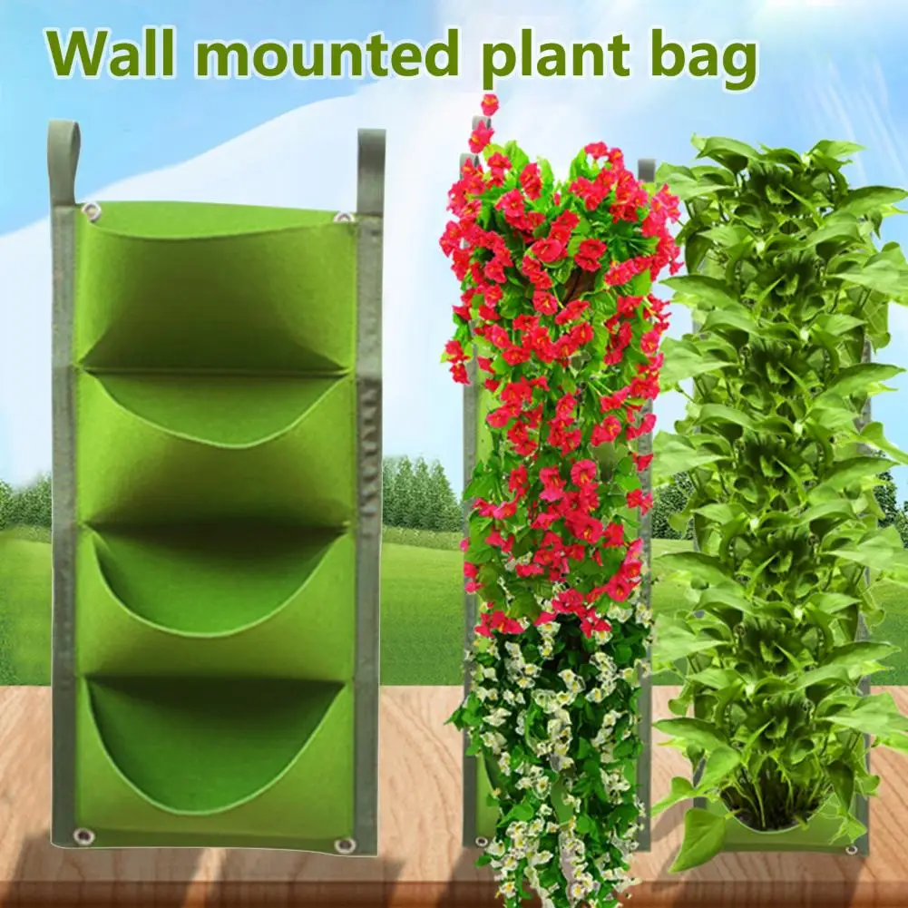 

4 Pockets Vertical Hanging Planting Bag Waterproof Felt Wall-mounted Planting Flower Grow Bag Flowerpot Bags Garden Decor