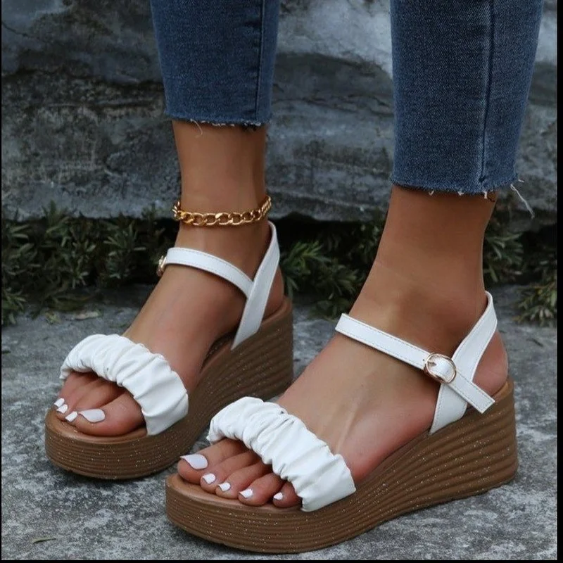 

Women Wedge Sandals Peep Toe Buckle Shoes Woman Platform Wedges Fashion Summer High Heel Shoes Women Buckle Large Size