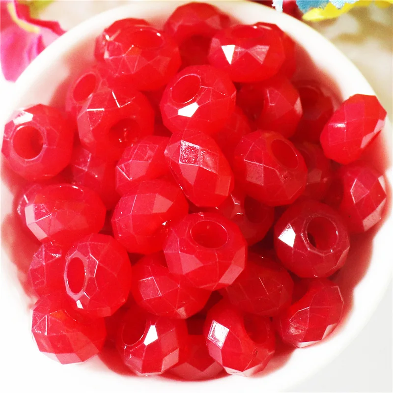 10Pcs Lot 14x8mm Red Color Faceted Beads 5mm Big Hole Spacer Beads Fit DIY Charms Bracelet Chain Necklace Curtains Shoelaces