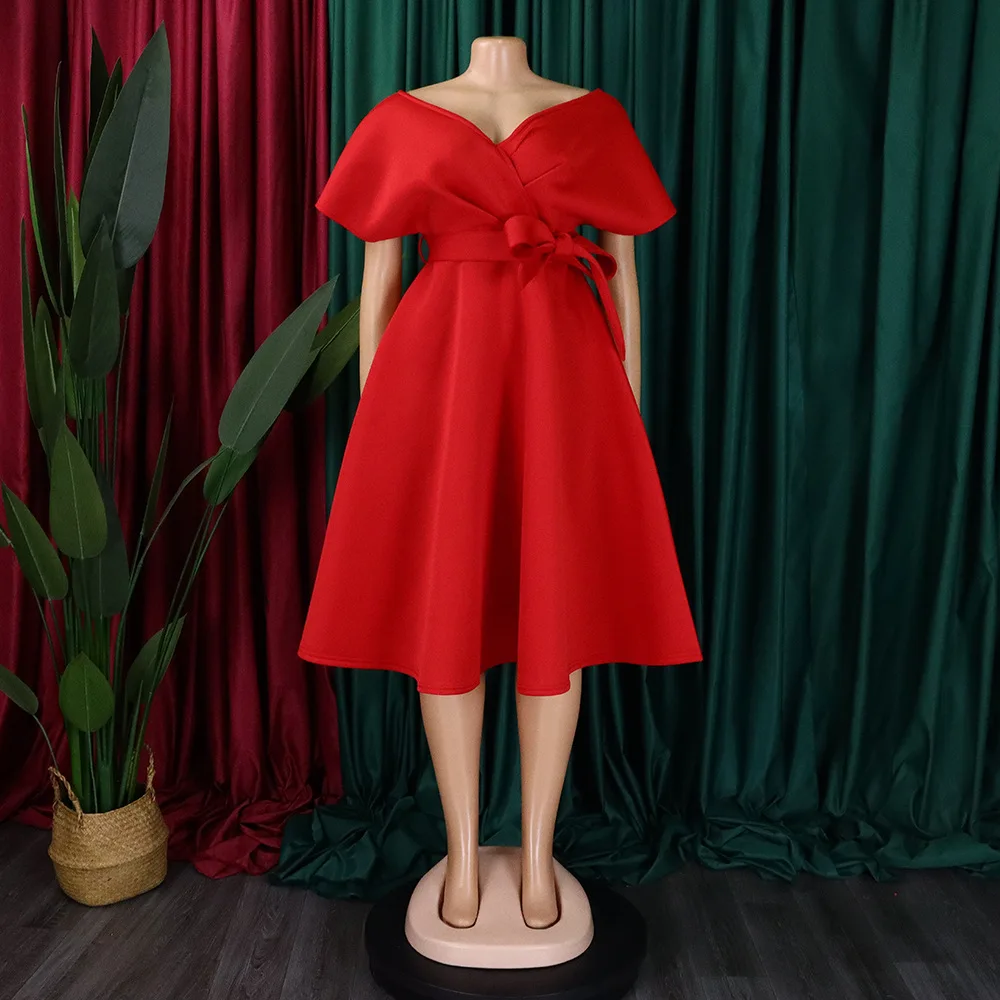 Plus Size Evening Women Dress Off Shoulder V Neck Elegant Club Outfit Casual Luxury Wedding Gown 2023 Summer Party New In Dress