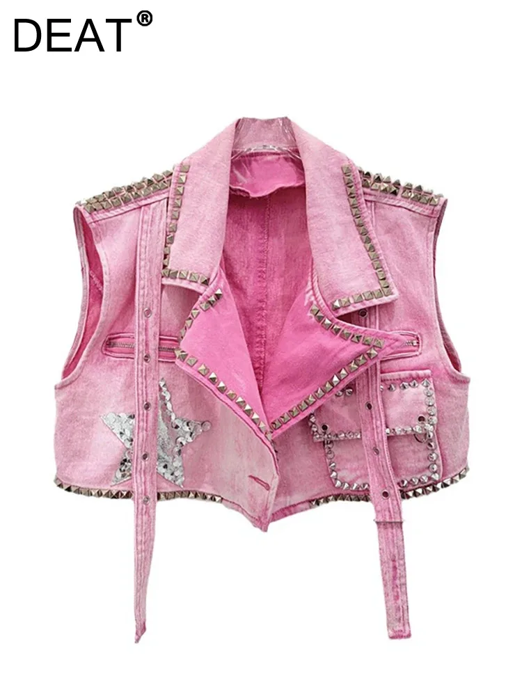 Женский джинсовый жилет на одной пуговице DEAT короткая потертая безрукавка-карго