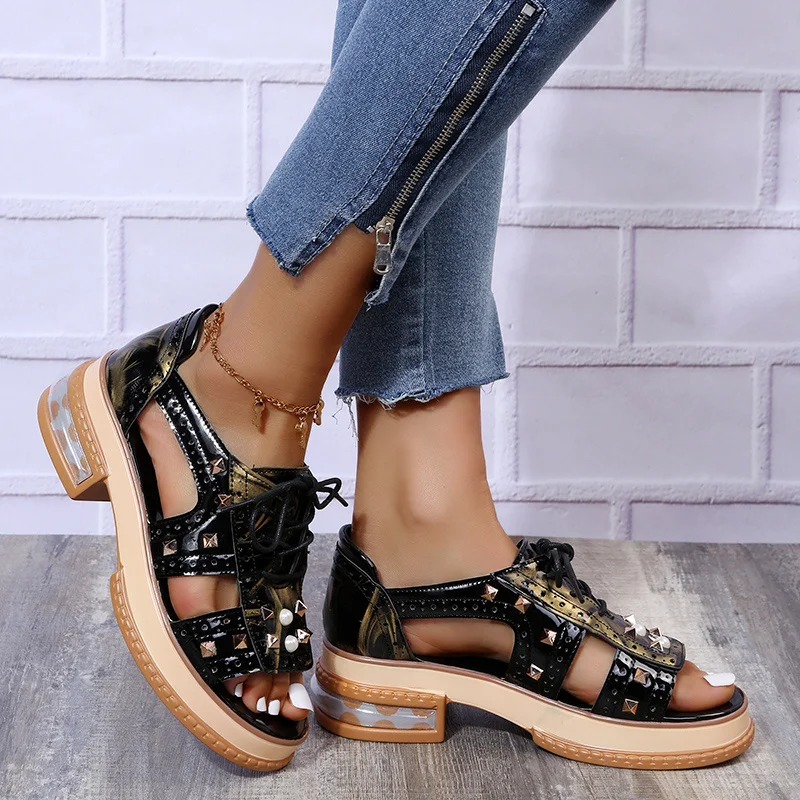 

BKQU римские туфли женские летние модные женские туфли на высоком каблуке 2022 новые сандалии с высоким верхом сандалии на толстой подошве на в...