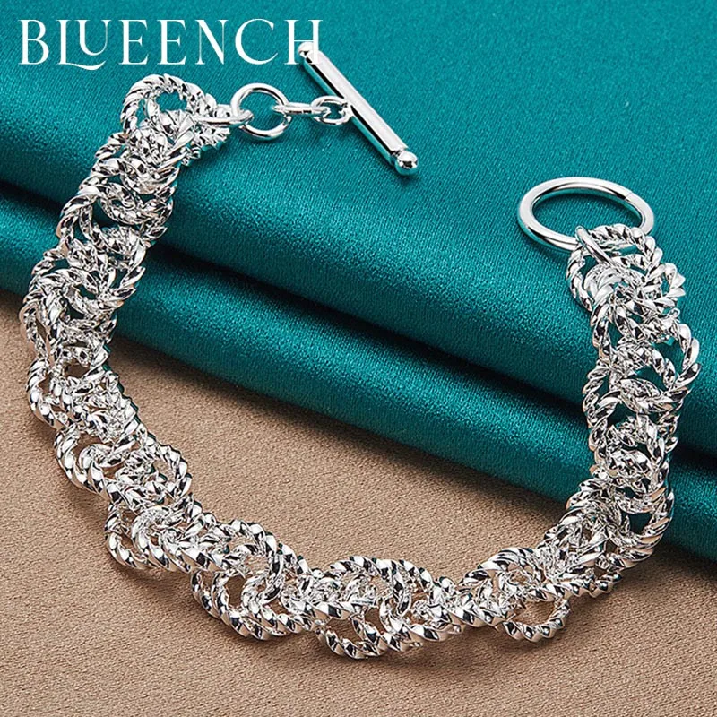 

Blueench 925 Sterling Silver Round Braided OT Buckle Bracelet for Ladies Fashion Personality European and American Jewelry