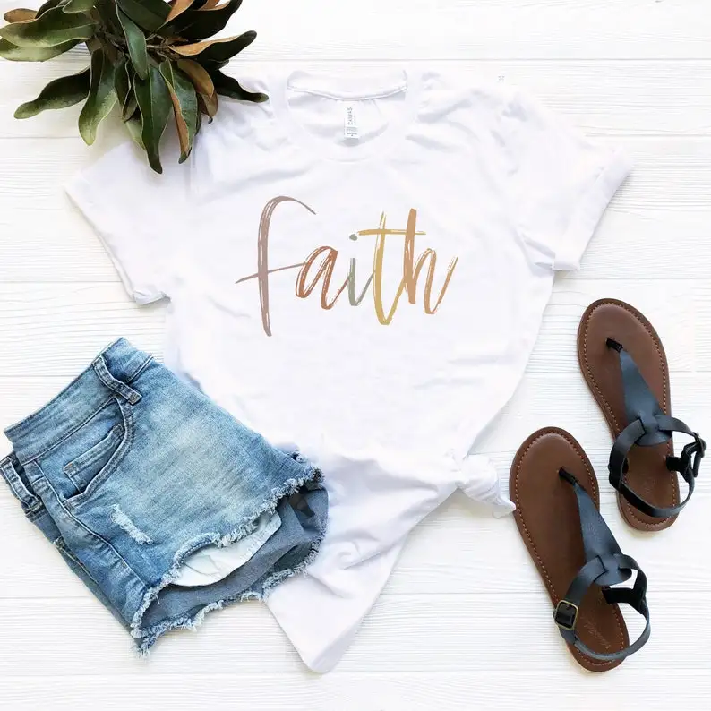 

Faith Shirt Religious Shirts Jesus Lover Gift Christian Apparel Fashion Graphic Cotton O Neck Short Sleeve Unisex T-Shirt