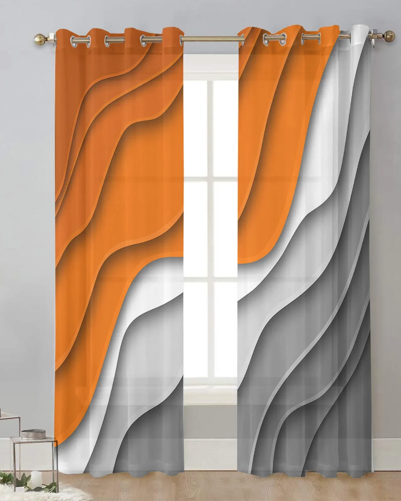 Роскошные тюлевые шторы с абстрактным градиентом оранжевого и серого цвета для
