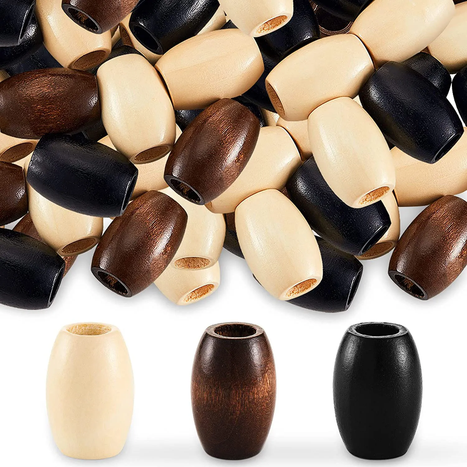 

60Pcs Wine Red Large Wooden Spacer Hair Beads Dreadlock Beads Natural Tube Beads with 10 Mm Hole for Loc Jewelry Dreadlock
