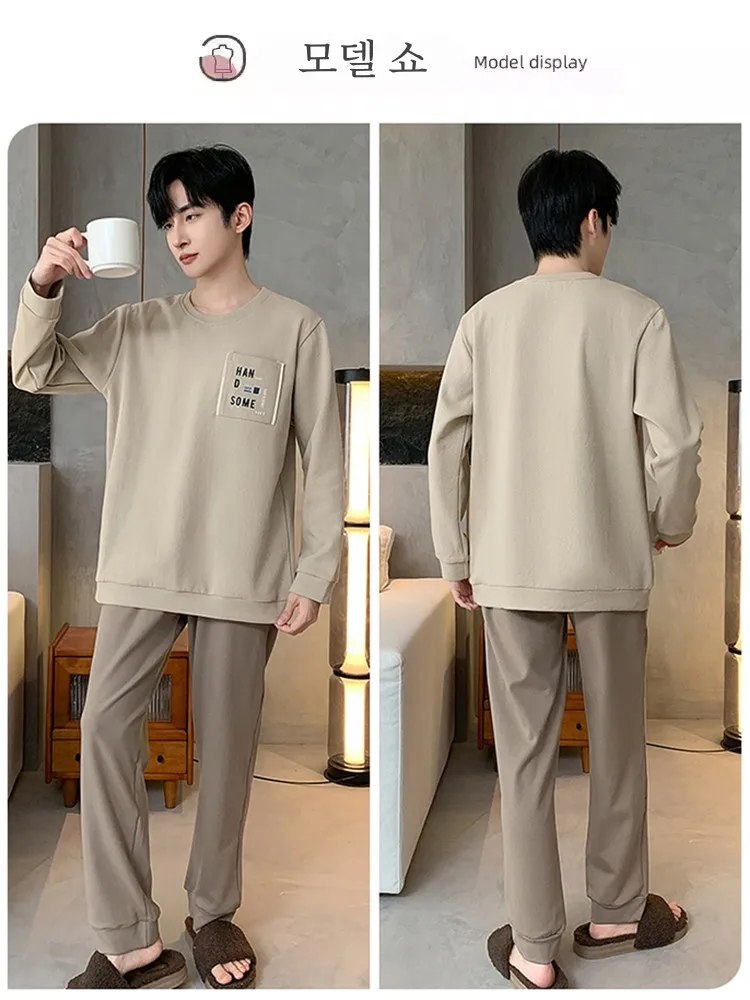 Мужские пижамы весна и осень 2024 новинка из чистого хлопка с длинными рукавами