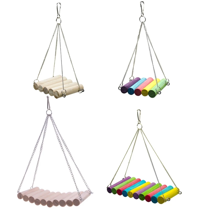 

Hamster Swing Stand with Chains Natural Wood Hanging Bed Habitat Decor for RATS