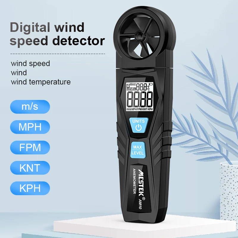 

MESTEK AM10 Digital Anemometer Wind Speed Gauge Meter Five Modes Rotate Wind Speed Temperature Tester Unit Switch Anemometro