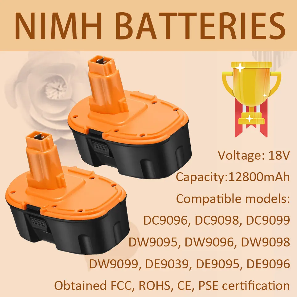 

18V 12800mAh DeWalt Replacement Compatible Dewalt 18VBattery XRP DC9096 DC9099 DC9098 DW9099 DW9098 Cordless Power Tools