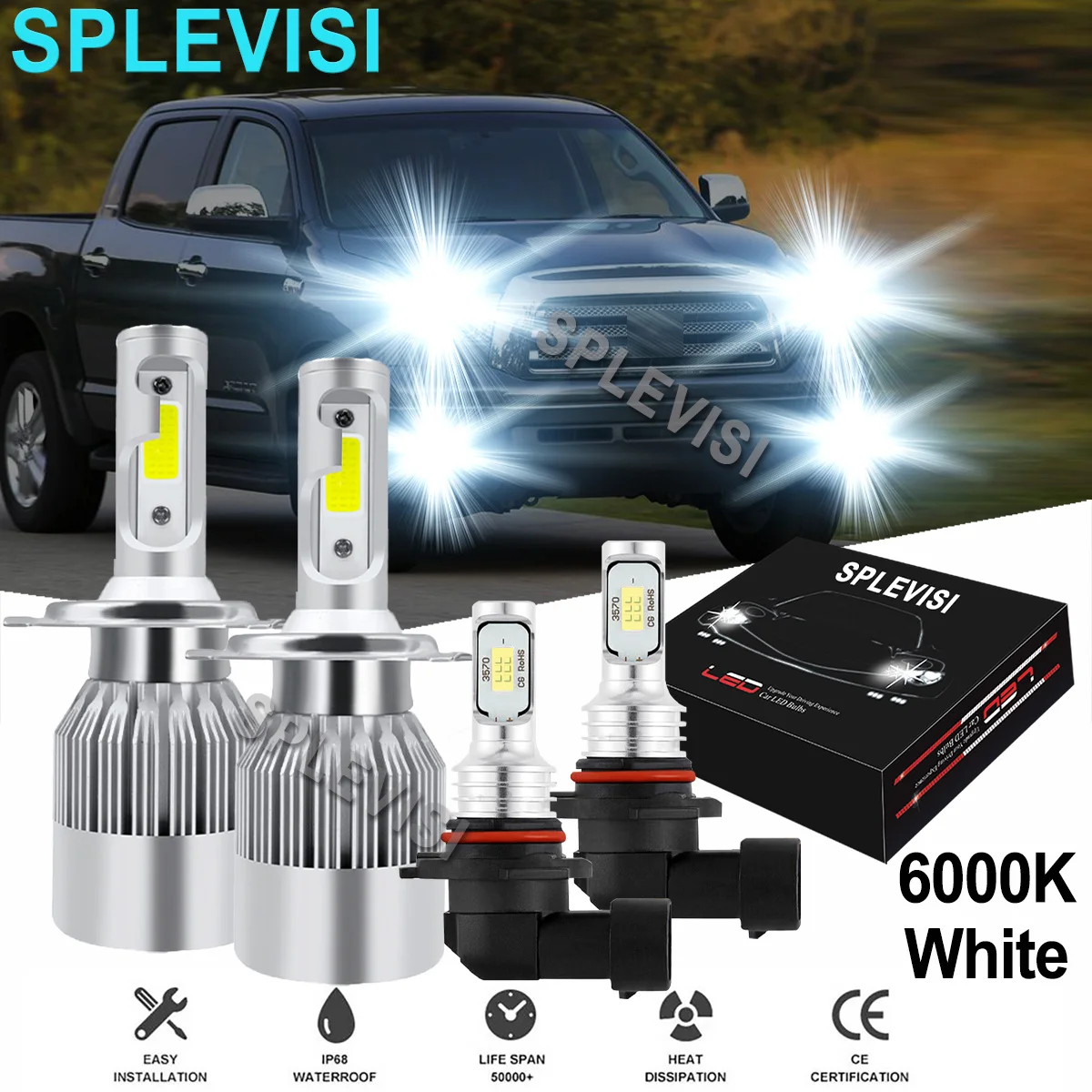 

4PCS Bright White LED Headlight Fog Light Bulbs 6000K Fit For Toyota Tacoma 2005 2006-2011 Mitsubishi Montero 2001 2002-2006