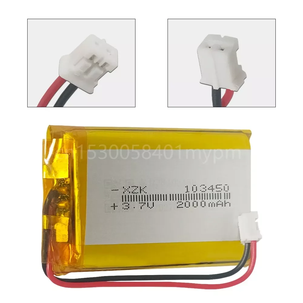 

103450 3.7V 2000mAh Polymer Lithium Rechargeable Battery jst PH 2.0mm 2pin plug for Camera GPS navigator MP5 Bluetooth Headset