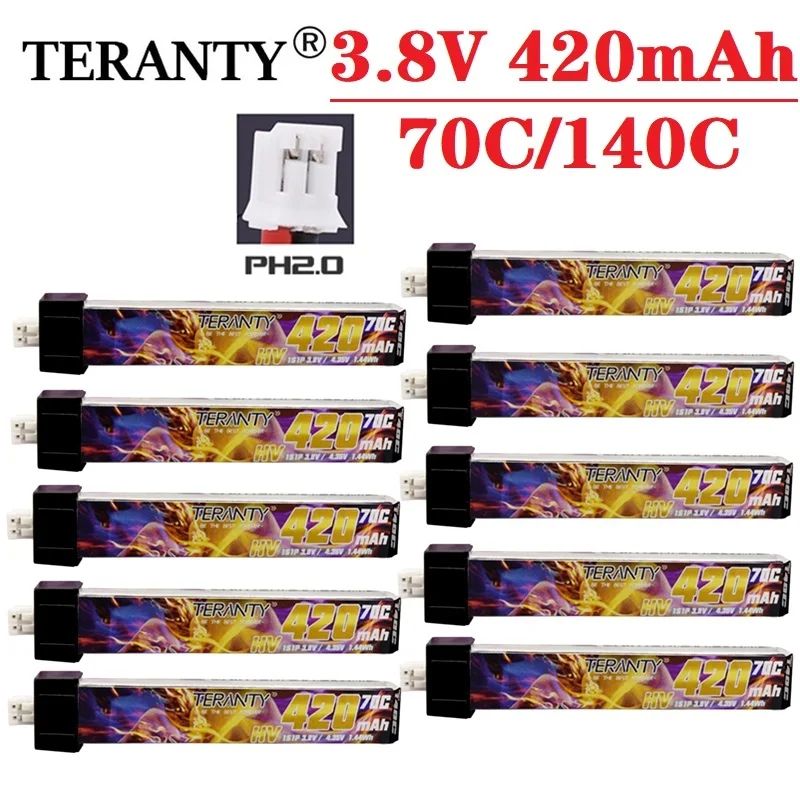 

Аккумулятор TERANTY MAX 140C HV Lipo 1S 3,8 в 420 мАч 70C 4,35 в с разъемом PH2.0 для радиоуправляемого FPV гоночного дрона, запасные части, аксессуары