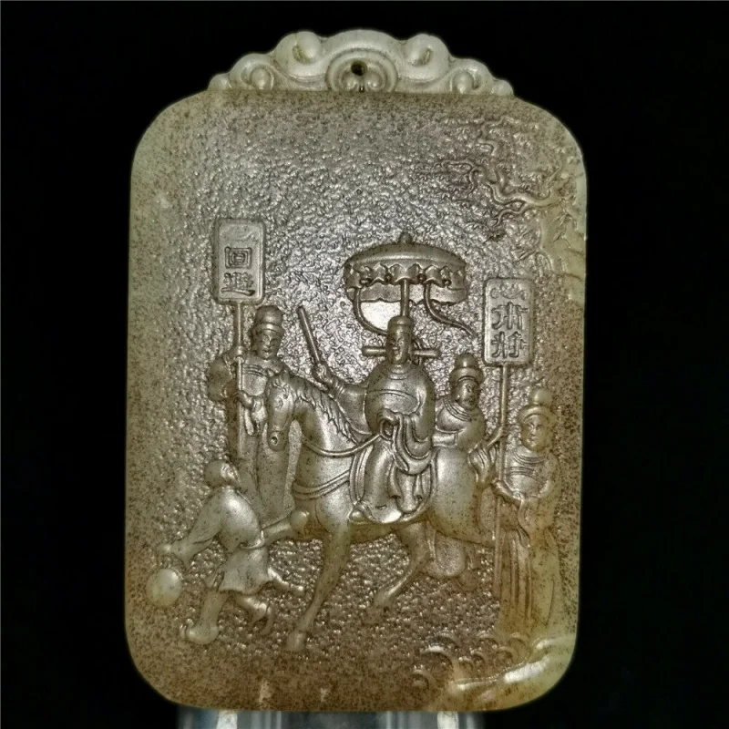 

Chinese Hetian Old Jade Jade Hand Carved Pendant Necklace Statue Emperor AAA