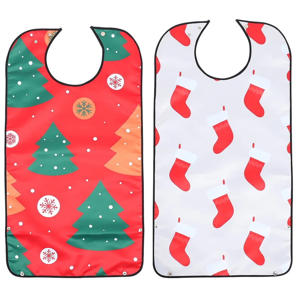 

2Pcs Decorative Household Christmas Foldable Proof Bib Elderly Eating Bib Bib for Patients Seniors Adults