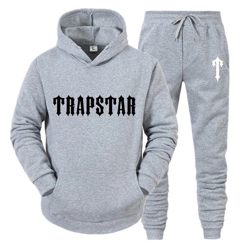 

Mens Winter Sweatshirt Hoodies+Sweatpants Tracksuit 2 Piece Set Trap Star Printed Male Pullover