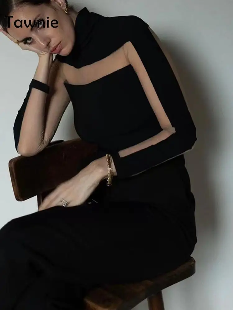 

Женское Сетчатое боди в стиле пэчворк Tawnie, Осеннее облегающее боди с длинным рукавом, полупрозрачное боди, Y2K, 2022