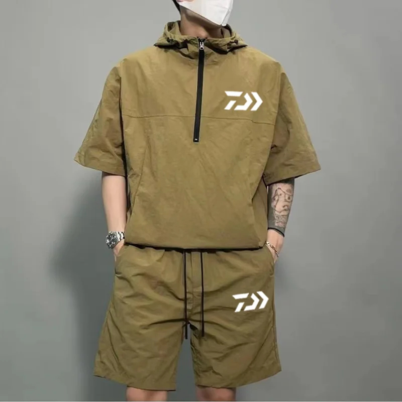 

2023 Men's Summer Set Golf Sunscreen Set, Oversized Style, Ultra-thin Breathable Top, Short Sleeved Shorts, Sports Set