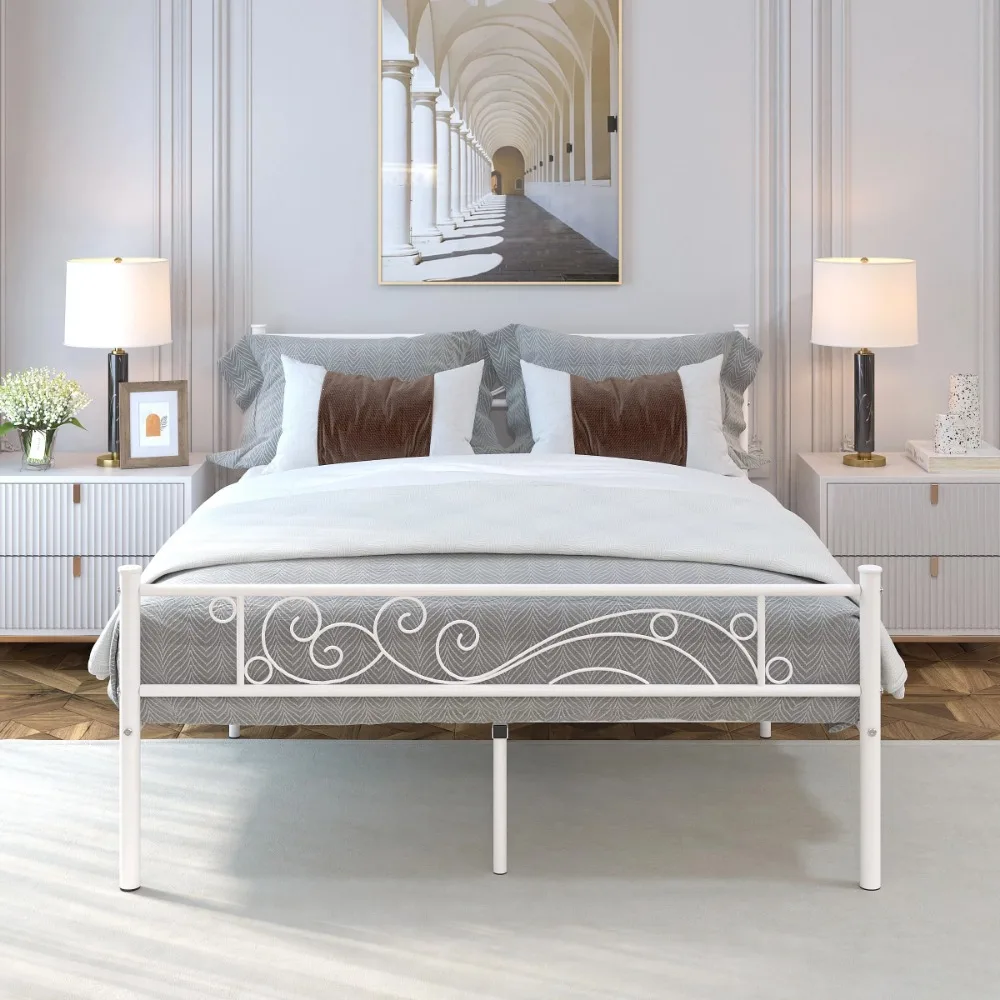With Wave Headboard & Footboard, White 77.50 X 55.80 X 34.80 Inches