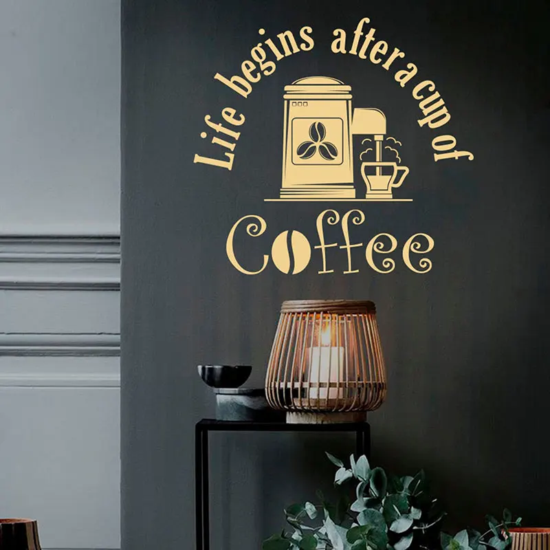 

Life Begins After Cup of Coffee Wall Sticker Vinyl Decal Art Home Decor Cafe Shop Restaurant Kitchen Coffee House Mural