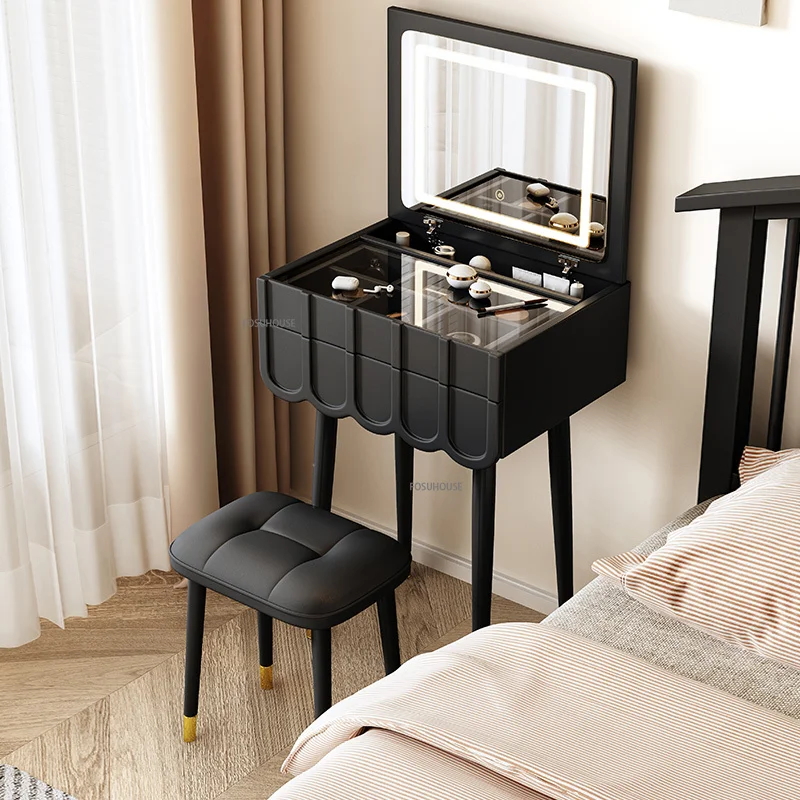 

60cm Mini Makeup Vanity Desk Modern Minimalist Clamshell Dressers Bedroom Furniture Small Apartment Dressing Table with Mirror M