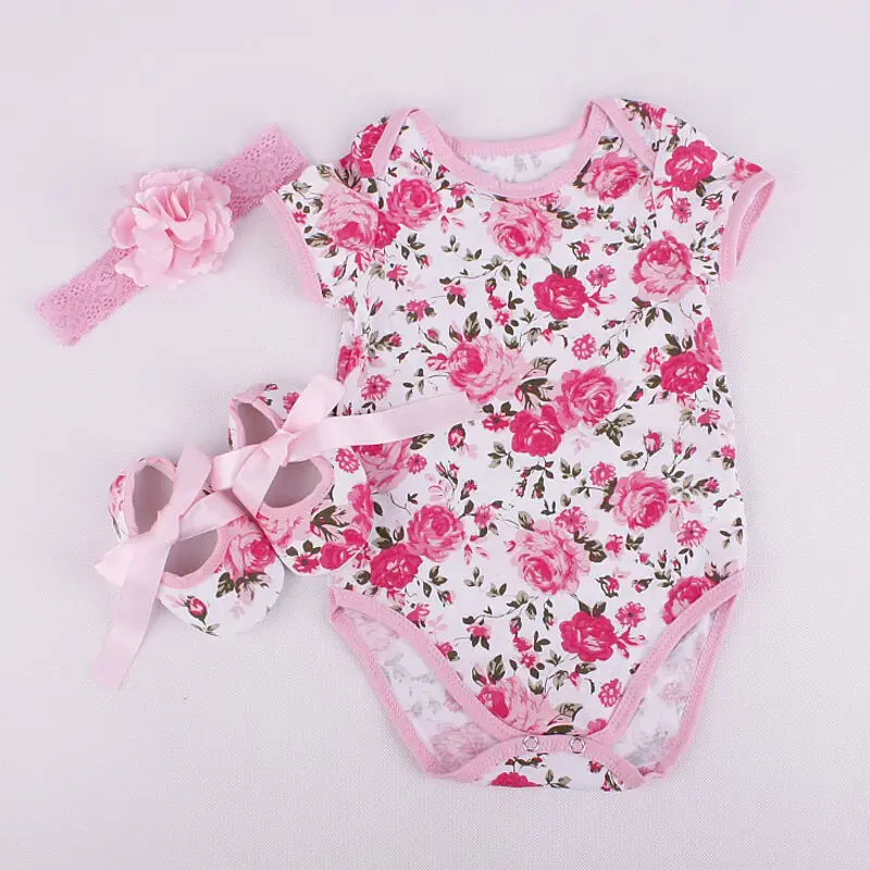 

2PCS Newborn Baby Girl Clothes Floral Leopard Short Sleeve Romper Jumpsuit+Shoes+Hairband 3Pcs Sets Baby Summer Clothing 0-12M